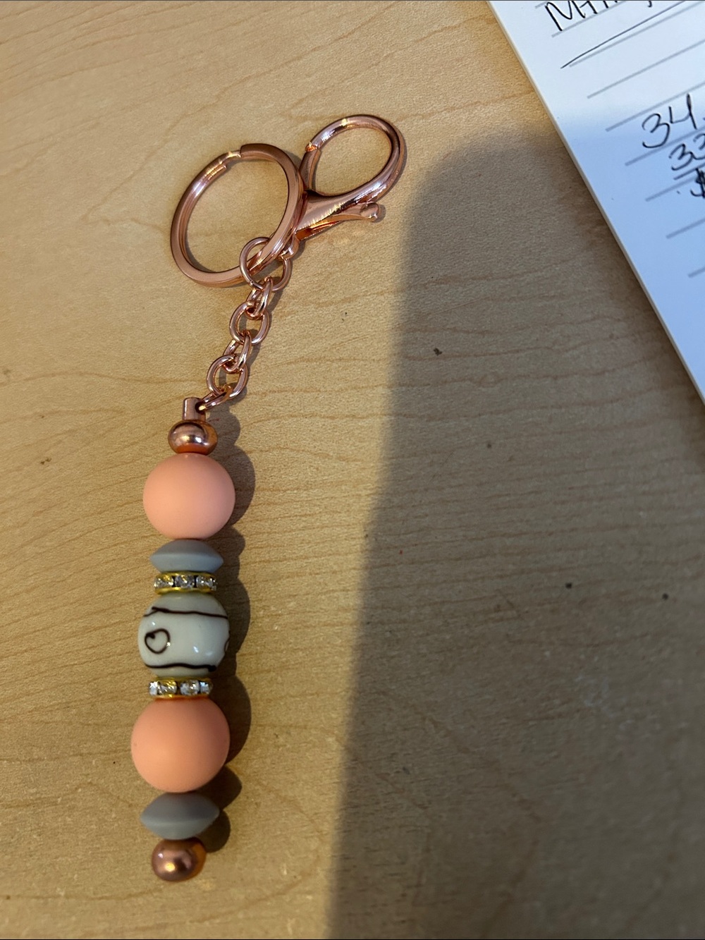 Peach Beaded Keychain with Rose Gold Hardware